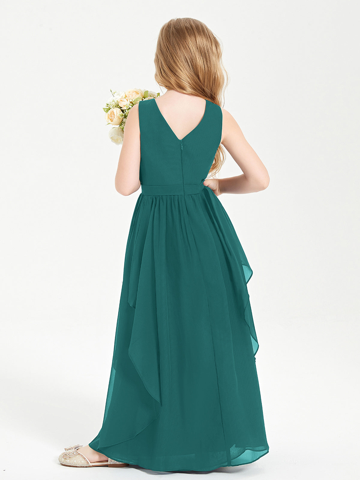 Boho Sleeveless Junior Chiffon Bridesmaids Gown Peacock